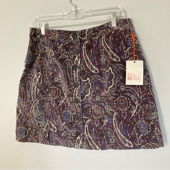 Knox Rose Skirt Aged Paisley Corduroy Button Front Mini Grunge Boho Indie‎ - Picture 1 of 6